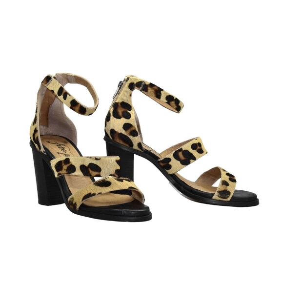 A6 Auth FREE PEOPLE Leopard Print Hair Block Hi Heel Ankle Strap Sandals Size 40 - Picture 1 of 9
